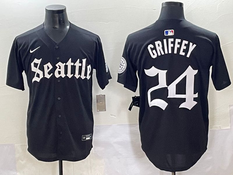 Men 2025 Seattle Mariners 24 Griffey Black Five generations Joint Name Nike MLB Jersey style 1